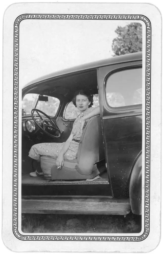 Woman sitting in car, Texas